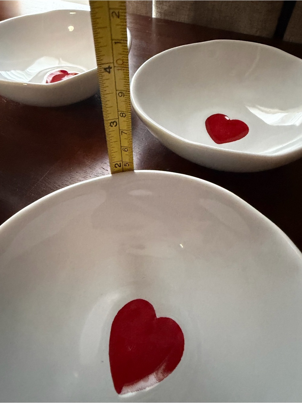 William Sonoma White Ceramic Dessert Bowls with Red Heart Accent - Set of 4 - Picture 4 of 4